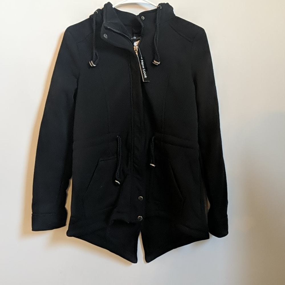 New look thick black hooded jacket medium